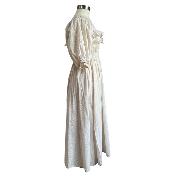 R. Vivimos Women's Summer Cream Puff Sleeves Cottagecore Midi Dress Sz L - Picture 4 of 11